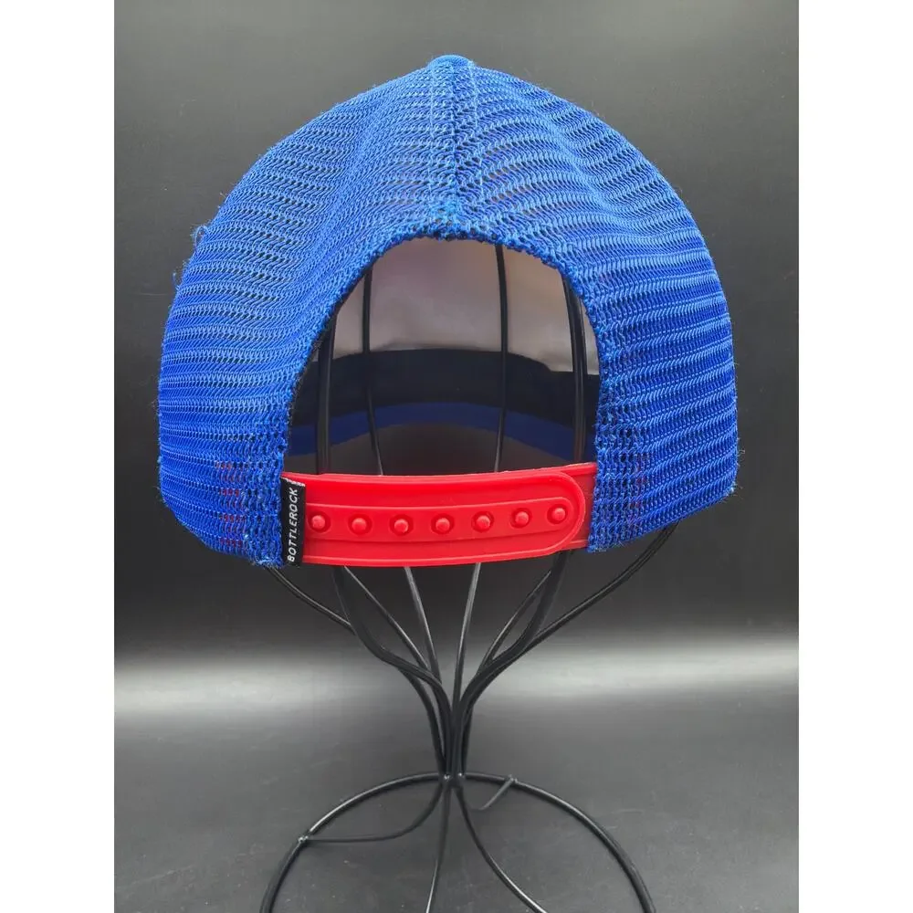 BottleRock Napa Valley Youth Trucker Snapback Hat Blue White Festival Mesh Cap